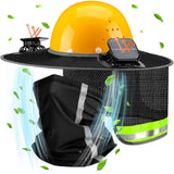 Croknit 2 Pcs Sun Hard Hat Neck Shield Shade Full Brim Hard Hat with Solar Fan Hardhat Sun Shield Visor with High Visibility for Construction Helmet Hardhat Accessories, Reflective(Black)