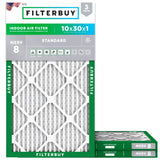 Filterbuy 10x30x1 Air Filter MERV 8 Essential Dust & Allergy Defense (3-Pack), Electrostatic Pleated HVAC AC Furnace Filters Replacement (Actual Size: 9.50 x 29.50 x 0.75)