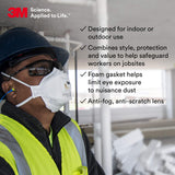 3M Safety Glasses, Virtua CCS, Pack of 1, ANSI Z87, Anti-Fog, Gray Lens, Black Frame, Corded Ear Plug Control System, Removable Foam Gasket