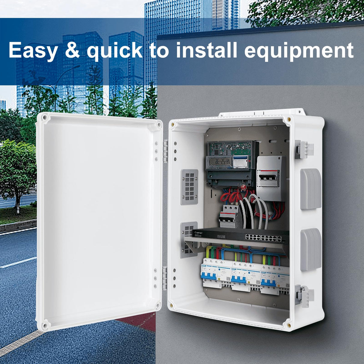 Namunanee Outdoor Electrical Junction Box, ABS Water Resistant Enclosure with Internal Mounting Panel & Hinged Cover (16.5" H x 12.6" L x 6.1" W)