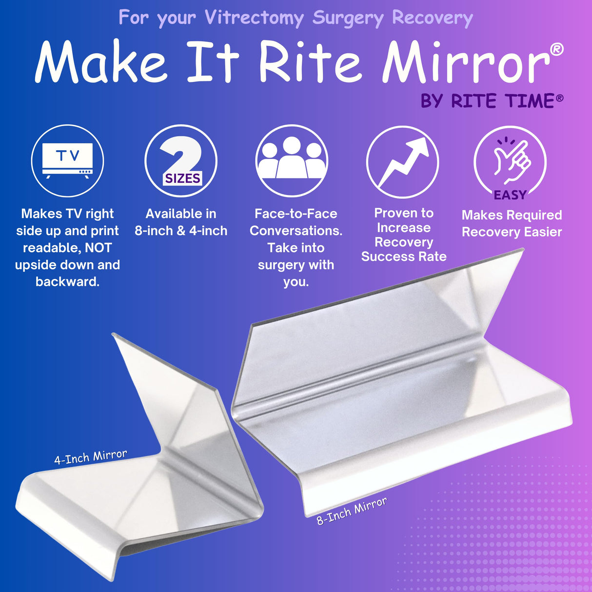 8" Wide 2-Way Make It Rite Mirror for Face Down Vitrectomy Eyesight and Proning Lung Recovery | Easy to Watch TV During Face Down Recovery