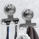 WingWider Suction Cup Razor Holder for Shower,Heavy-Duty 7KG Suction Hooks for Razor,Towel,Loofah,Removable Damage-Free Metal Shower Hook,Shaver Holder,2 Pack(Brushed Silver)