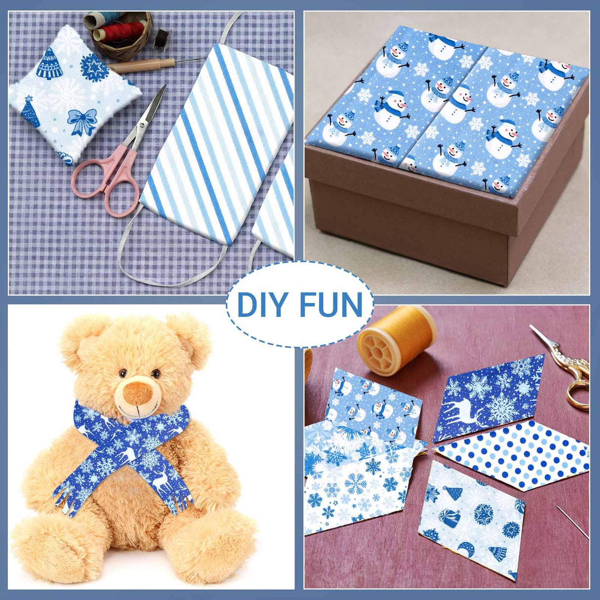 40 Pcs Winter Christmas Snowflakes Cotton Jelly Fabric Strips Blue and White Snowflake Reindeer Patchwork Strips for Quilting Crafting Snowman Precut Patchwork for Sewing DIY Crafts