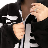 Spooktacular Creations Halloween Skeleton Costume, Adult Skeleton Costume, Unisex Adult Jumpsuit Plush Hoodie Zipper Jumpsuit for Men Women Halloween Dress-up Cosplay Themed Parties Black