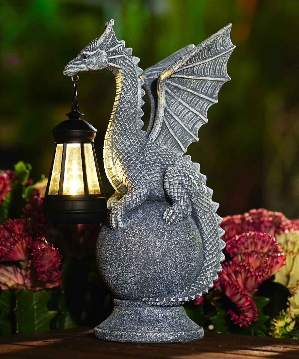 Acgarten Solar Garden Dragon Statue: Outdoor Figurine with Lantern Lights