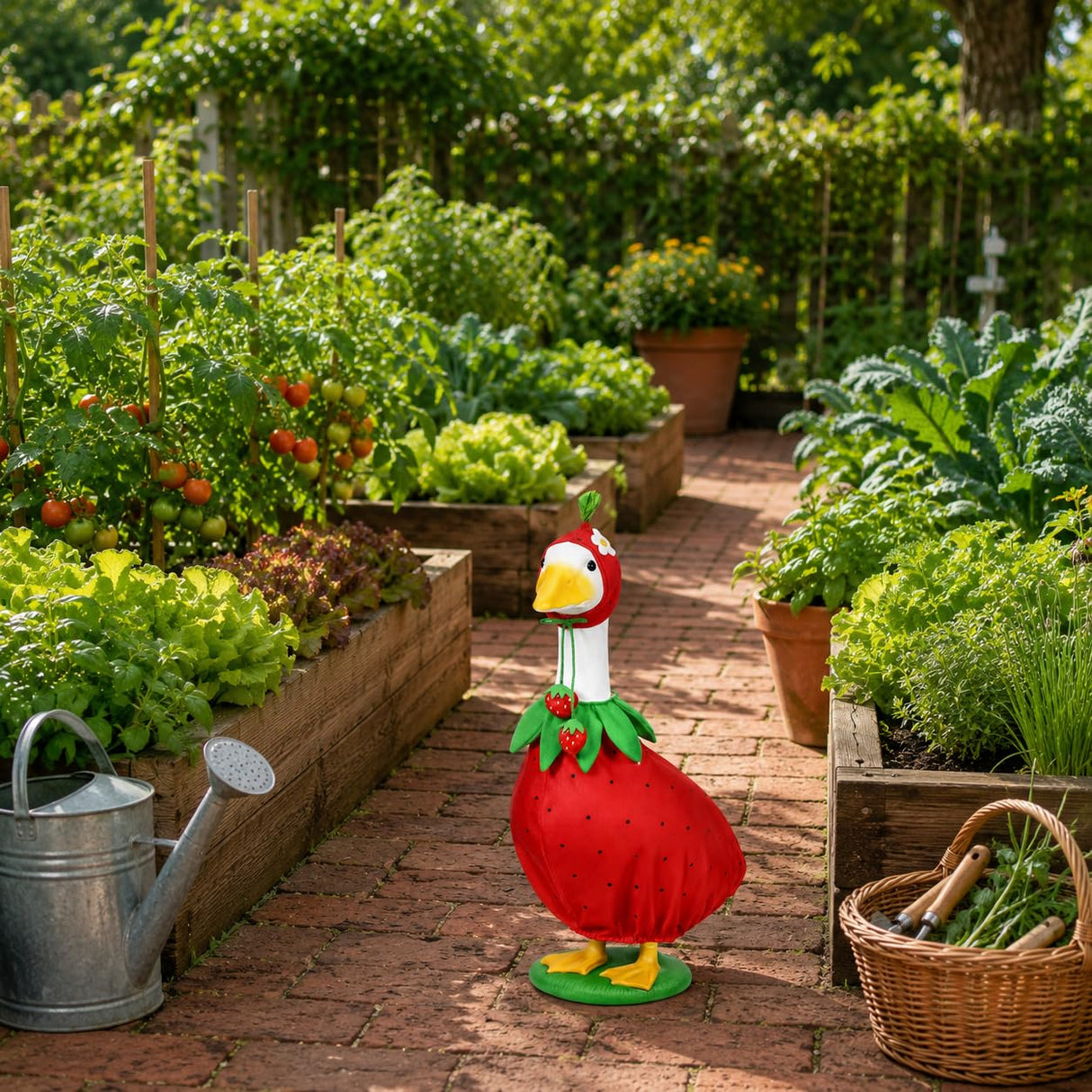 GANSHAYA Strawberry Porch Goose Outfits Strawberry Goose Clothes for Outdoor Garden Yard Patio Lawn Goose Statue