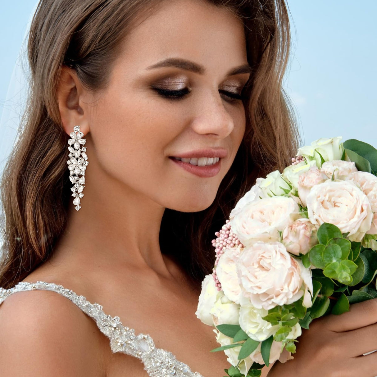 EleQueen Women's Sparkle Clear Crysatl Bridal Earrings bridal for Wedding