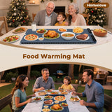 Homelove Warming Mat for Food - Fast Full Surface Electric Warming Tray with 7 Temp-Settings & 8H Timer, Portable Roll Up Food Warmer with Heat Insulation Pad for Gatherings Parties Buffet XXL-Navy