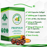 Propolis Health Propolis Capsules 1000mg-Daily with Vitamin E Per dose - Pure Brazilian Green Propolis Extract - Immune Booster 50 Days Supply -100 Capsules