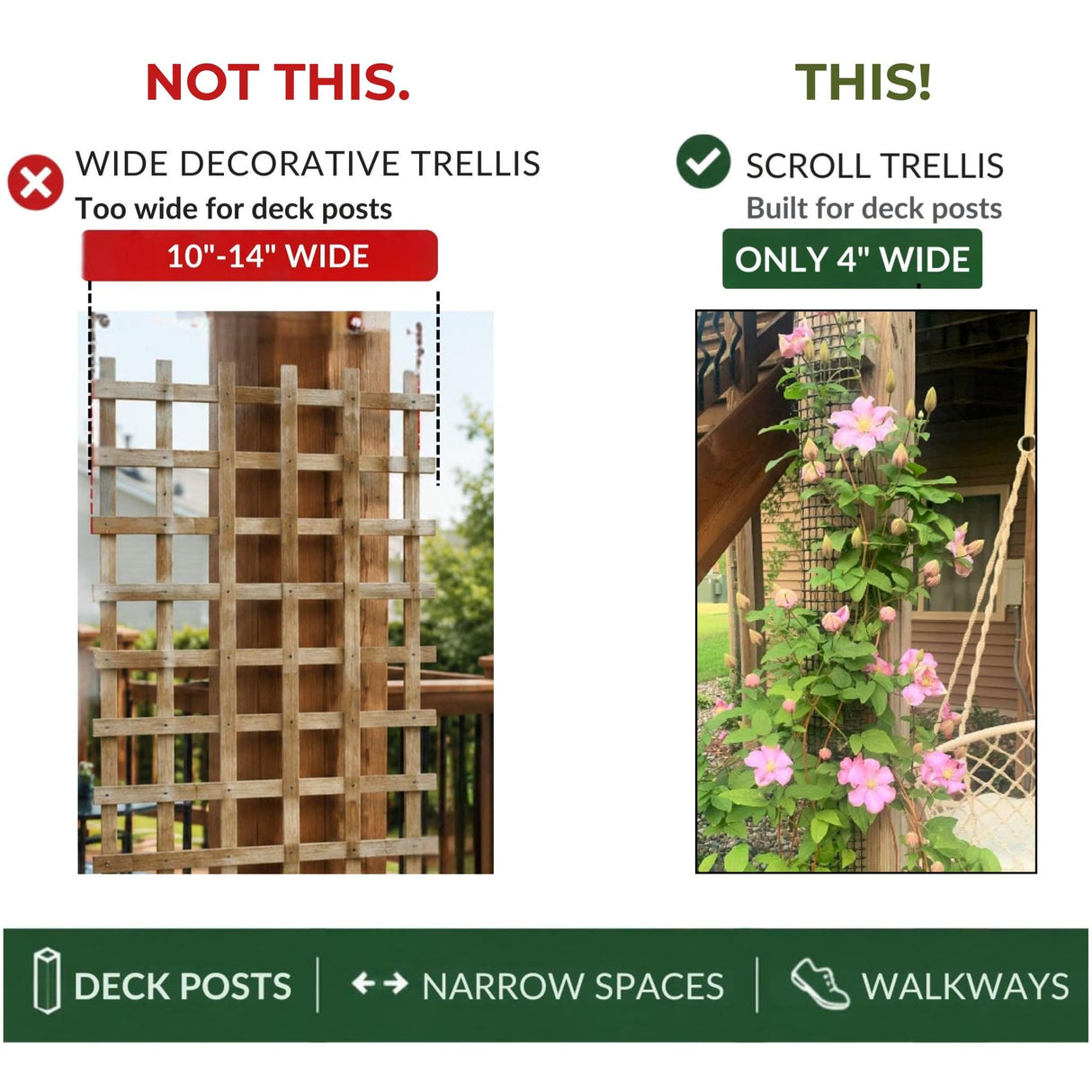 Deck Post Trellis for Clematis and Climbing Plants, 1-Pack