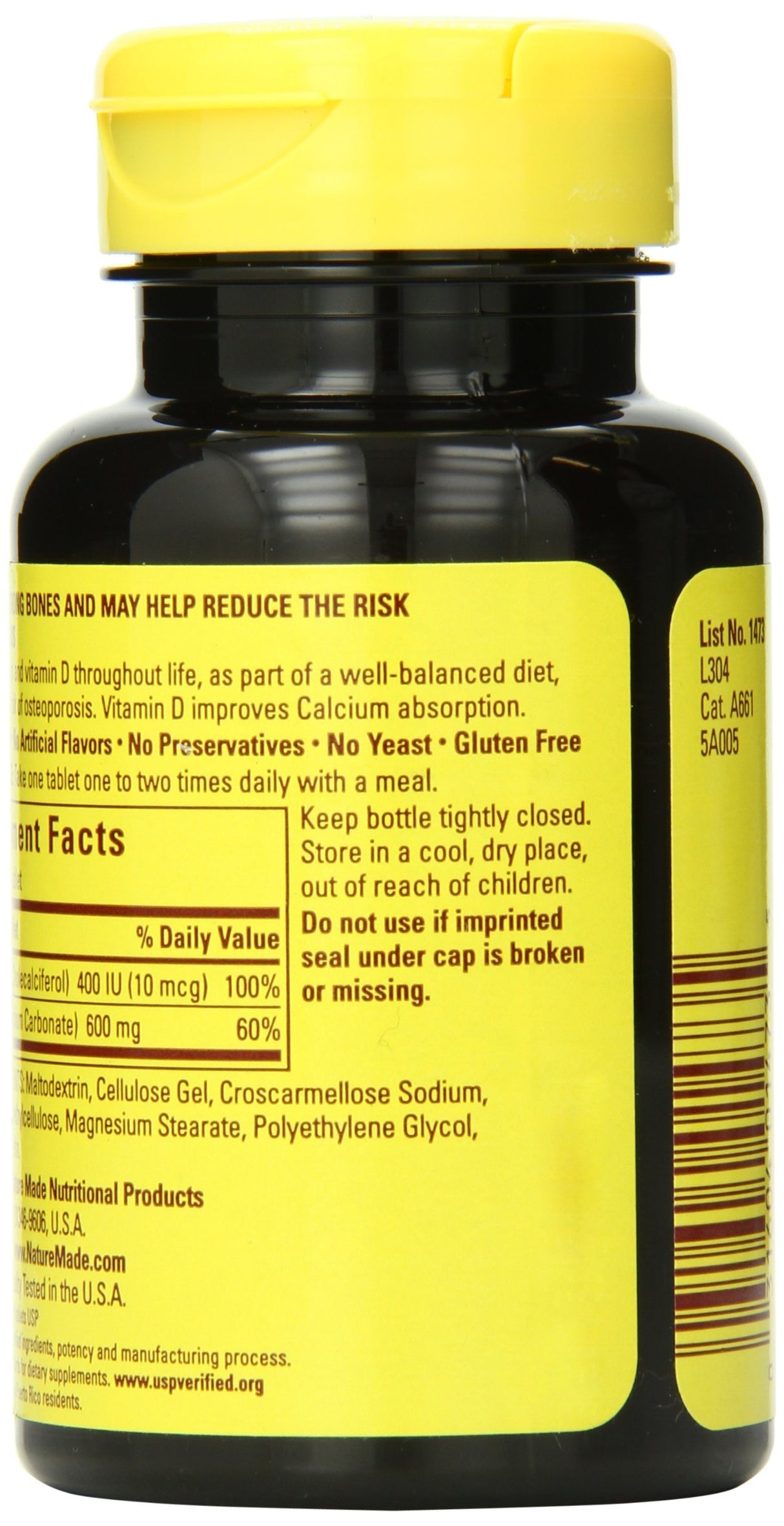 Nature Made Calcium 600 mg with Vitamin D3 for Immune Support, Tablets, 60 Count, helps support Bone Strength (Pack of 3)