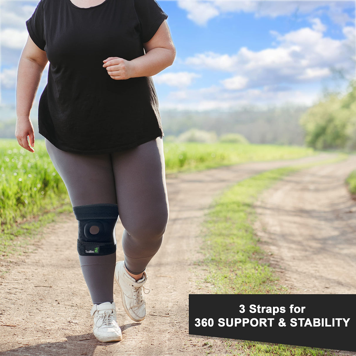 TechWare Pro Knee Brace Support - Relieves ACL, LCL, MCL, Meniscus Tear, Arthritis, Tendonitis Pain. Open Patella Dual Stabilizers Non Slip Comfort Neoprene. Black XLarge
