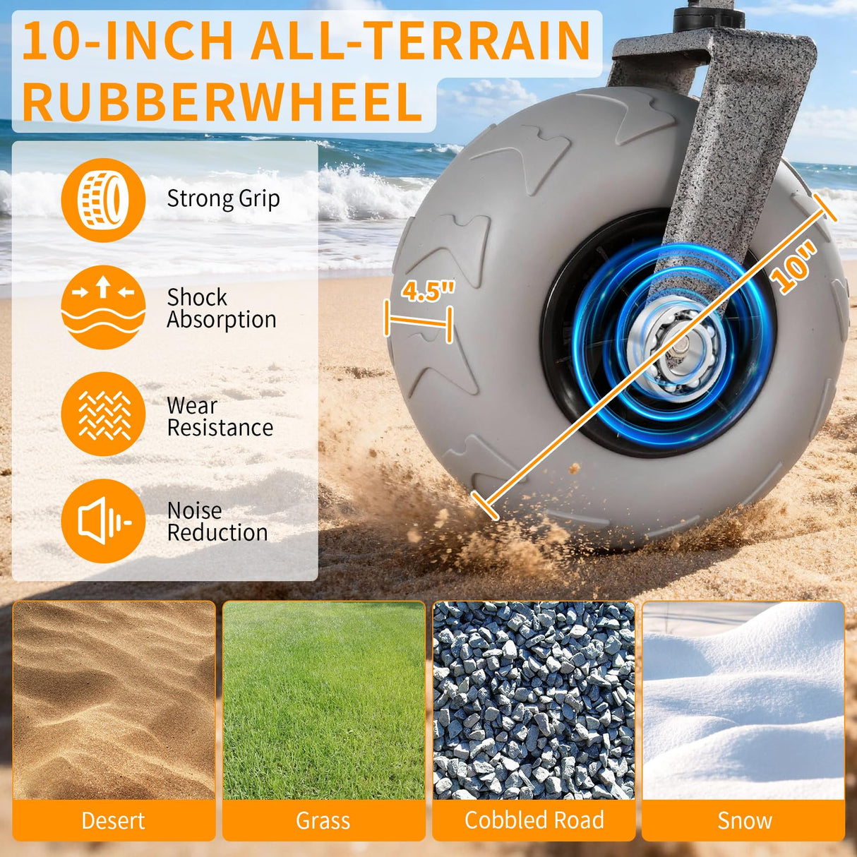 Kesfferch Beach Wagon with Big Wheels for Sand – 10" Balloon Tires & 450lb Heavy Duty Foldable Cart | Removable All-Terrain Design for Camping, Garden, Beach & Groceries