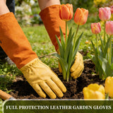 Acdyion Thorn Proof Gardening Gloves for Men & Women, Long Cowhide Leather Rose Pruning Gloves with Forearm Protection, Puncture Resistant Gauntlets for Cacti, Blackberries & Yard Work(yellow,Large)