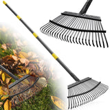 Garden Rake for Leaves: 18” Wide Metal Leaf Rake, 65” Long Adjustable Handle, Heavy Duty 25 Teeth, Fast Kids Women Large Lawn Yard Garden Leaf Cleanup Gardening Rakes: Grass,Debris,Pine Needles Pick