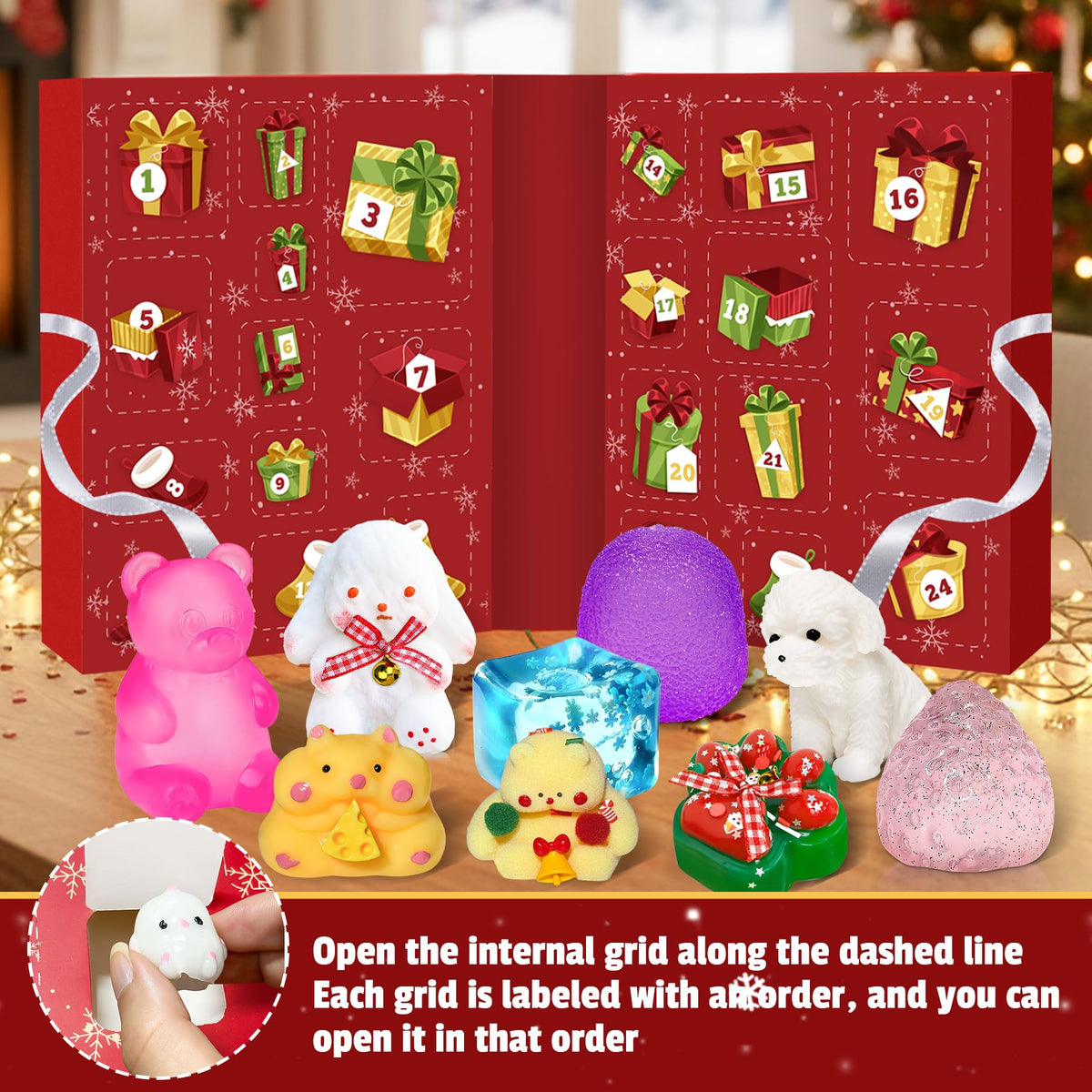 Squishy Advent Calendar 2026, Fidget Christmas Countdown Calendar, 24 Days of Surprises Squishy Toys Box, Xmas Toys for Sock Stuffing & Christmas Gift