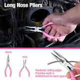 WORKPRO 7-piece Pliers Set with Groove Joint, Long Nose, Slip Joint, Linesman, and Diagonal Pliers for DIY & Home Use - Pink Ribbon