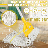 Commercial Industrial Mop Heavy Duty with 3 Replacement Head,Looped-End String Wet Mops with Long Handle for Floor Cleaning, Cotton Mop for Home Garage Office Workshop Warehouse Concrete Floor