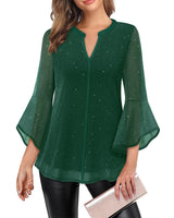 VALOLIA Sparkly Tops for Women: 3/4 Sleeve - Christmas Tops for Women 2024 - Womens Blouse for Wedding Guest Holiday Party Shirts Loose Fit Womens Green Sparkle Blouse V-Neck Sequin Tunic XXXL