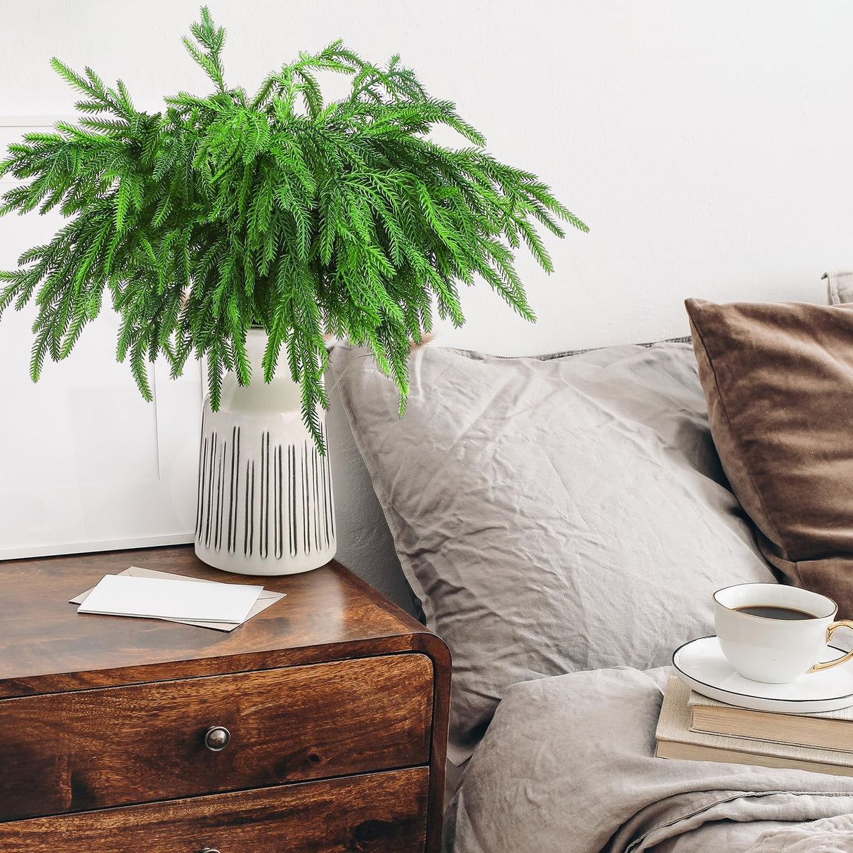 Jutom 12 Pcs 18 Inch Christmas Norfolk Pine Branches, Lifelike Bendable Non-Shedding Greenery Stems Faux Pine Picks for Christmas Mantel Centerpiece Garland Wreath and Holiday Decor