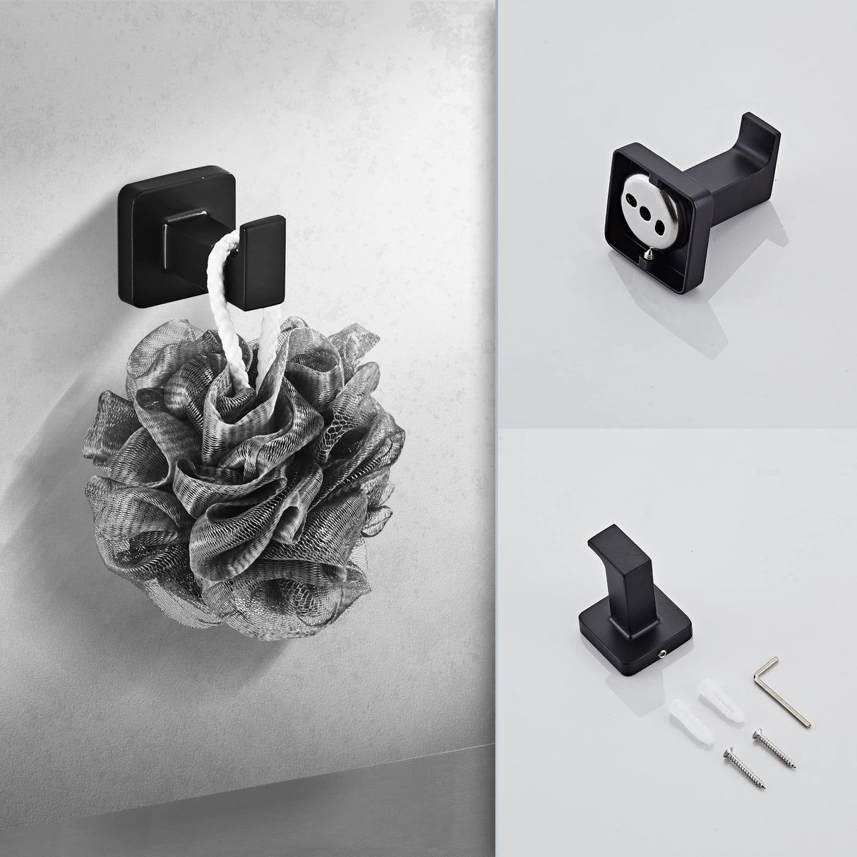 Matte Black Bathroom Hardware Set 4 Pieces,Bathroom Accessories Set Stainless Steel Wall Mounted, Hand Towel Bar, Towel Ring, Robe Towel Hooks,Toilet Paper Holder,Towel Bar Set, 23.6 Inch