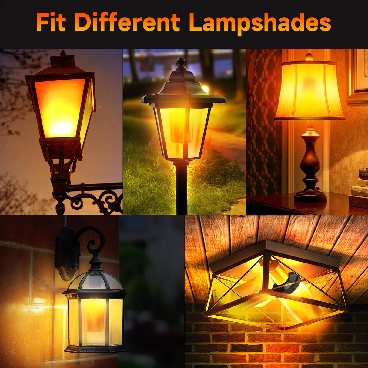 hyrion LED Flame Light Bulbs, 4 Modes Flickering Light Bulbs with Upside Down Effect, E26 Base Flame Fire Lights Bulb for Halloween Christmas Decor Porch Outdoor Indoor Home (2 Pack)