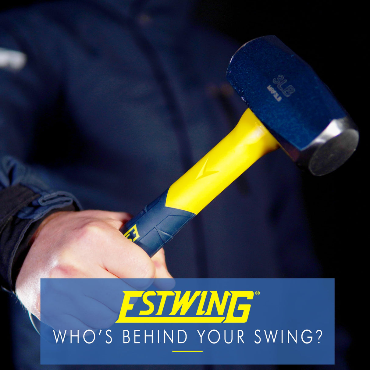 ESTWING Sure Strike Drilling/Crack Hammer - 3-Pound Sledge with Fiberglass Handle & No-Slip Cushion Grip - MRF3LB