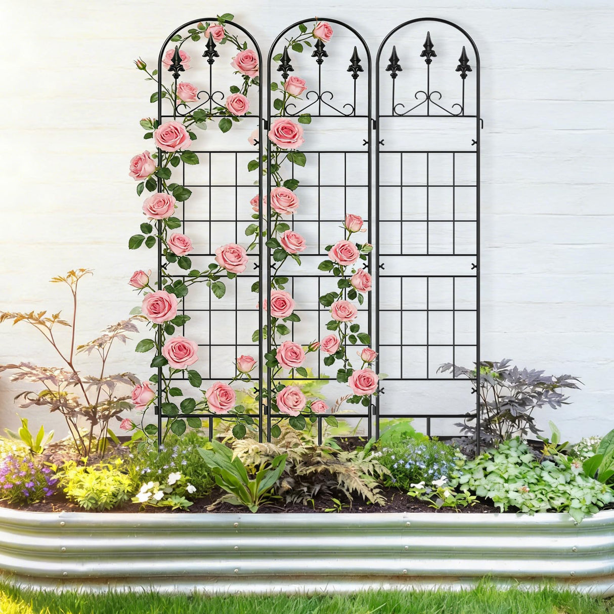 3 Packs Metal Garden Trellis for Climbing Plants (65.3'' x 40'') Rustproof Metal Garden Flower Rose Trellis, Outdoor Climbing Clematis Trellis Cucumbers Support for Courtyards Lawns