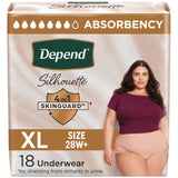 Depend Silhouette Adult Incontinence & Postpartum Bladder Leak Underwear for Women, Maximum Absorbency, Extra Large, Pink, 18 Count, Packaging May Vary