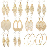 Starain 12 Pairs Gold Hoop Earrings for Women Long Layered Leaf Earrings Vintage Statement Dangle Drop Earring Set