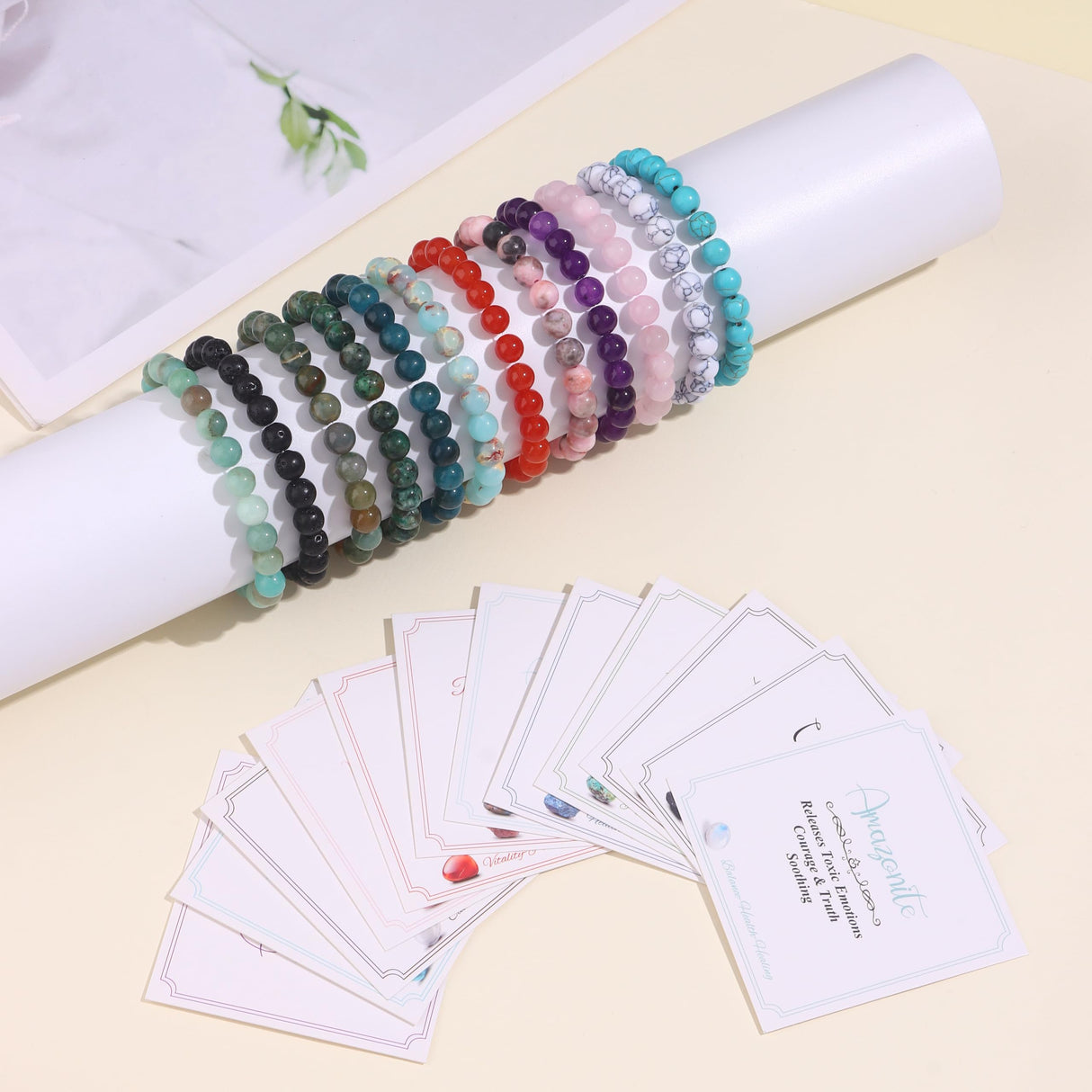 SAMOCO 12PCS 8mm Natural Crystal Bracelets for Women Men
