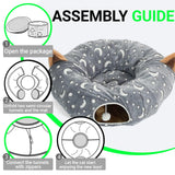 LUCKITTY Cat Tunnel Bed Under Christmas Tree with Plush Ball Toy Playground Crinkle Collapsible Self-Luminous Flannel Fabric 3FT for Large Cats Kittens Kitty Small Animals Puppy Grey Moon Star