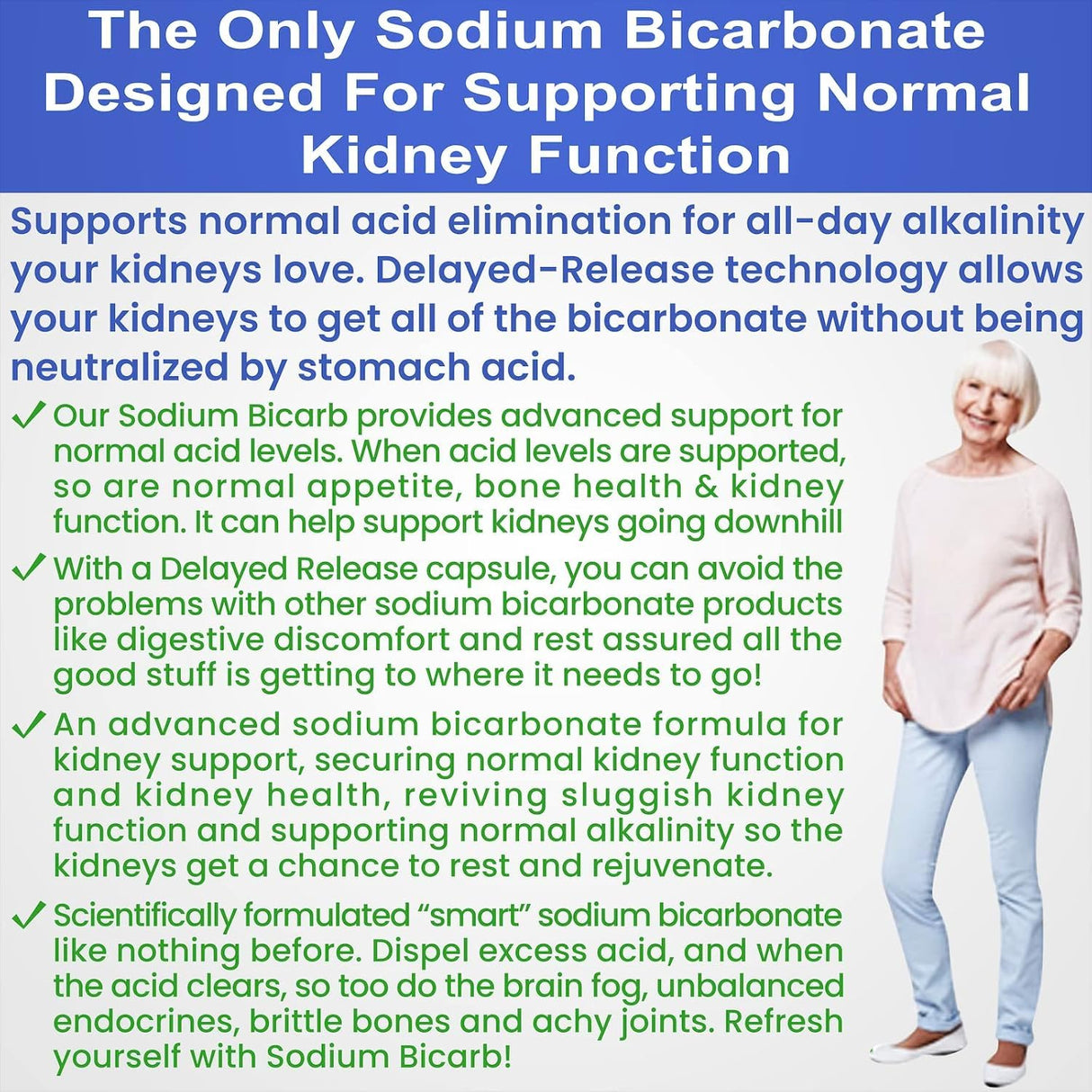 Sodium Bicarbonate 650 Mg Tablets - Delayed Release for Normal Kidney Function - Baking Soda Tablets, Sodium Pills, Bicarbonato De Sodio para Tomar, Bicarbonate of Soda - 30 Capsules