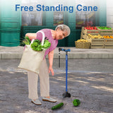 KingPavonini Walking Cane for Men Women Stability, Free Standing Foldable Cane, Ergonomic Handle Pivoting Quad Base, Heavy Duty 350 LBs, Adjustable Walking Canes for Seniors Balance with Travel Bag