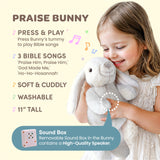 HELLO 2 KIDS Praise Bunny Christian Baby Gift Set – 11” Musical Plush with 3 Bible Songs, Blessing Book, Keepsake Box & Stickers – Perfect Christmas, Baptism, Christening Gift for Boys & Girls