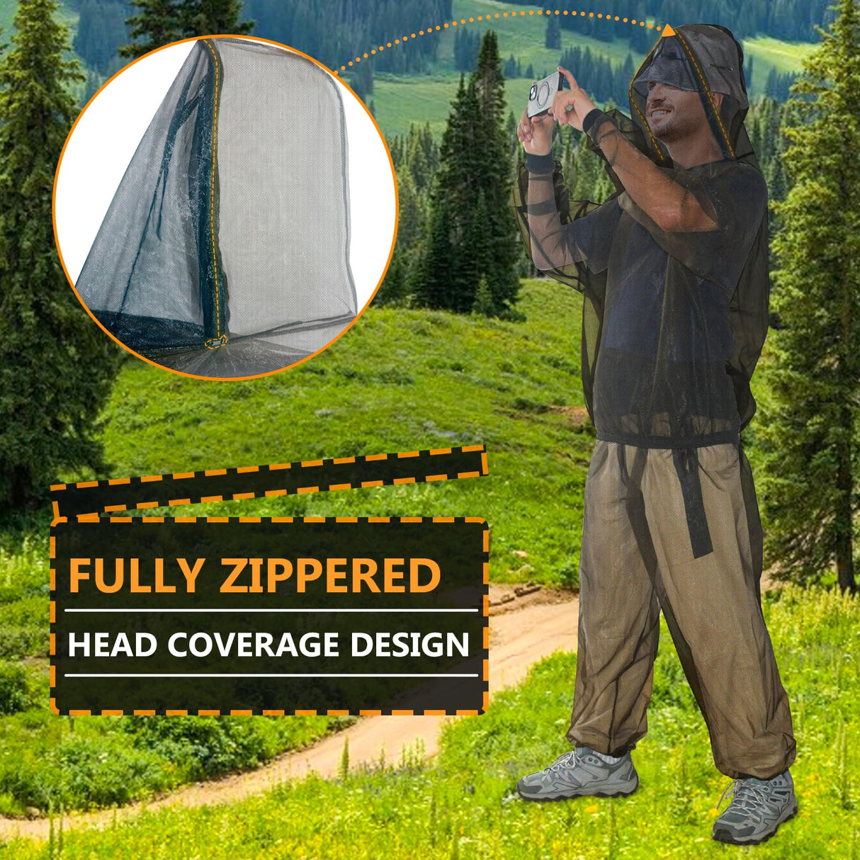 South to East Mosquito Suit - Net Bug Mesh Pants & Jacket with Hood for Outdoor Protection from Bugs, Flies, Gnats, No-See-Ums & Midges - Mosquito Net Clothing for Men & Women with Carrybag, XL Size