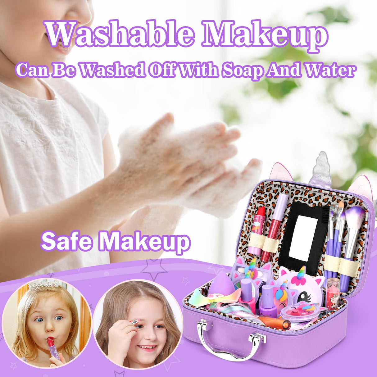 Heaning Kids Washable Makeup Girl Toys - Real Make up Set for Kid Children Princess Dress Up Pretend Play Christmas Birthday Gifts Toys for Girls 3 4 5 6 7 8 9 10 11 12 Year Old