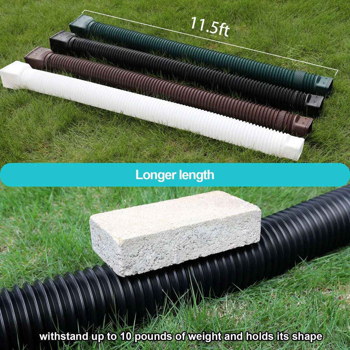 plusgutter 11.5ft Long Gutter Downspout Extensions Flexible, 4" Diameter Drain Downspout Extender, Down Spout Drain Extender for Rainwater Drainage, Extendable from 2.6ft to 11.5ft(White)