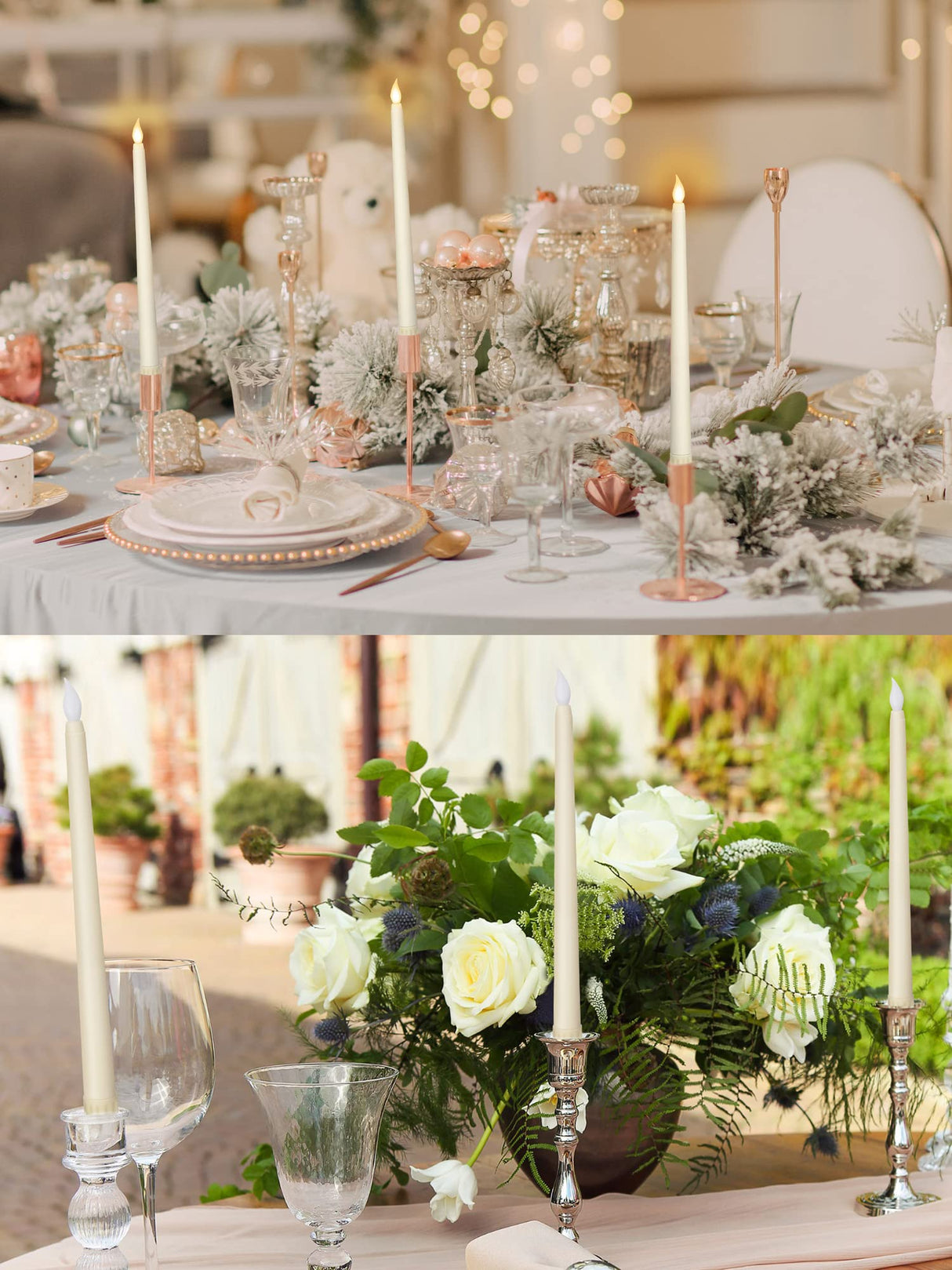 Funtery 48 Pcs Flameless LED Taper Candles 11 Inch Battery Operated Candles Bulk LED Candlesticks Fake Candle Flickering Flames for Christmas Church Wedding Party (Ivory, Classic)