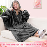 Waitu Wearable Blanket Sweatshirt Gifts for Women and Men, Warm and Cozy Giant Blanket Hoodie, Thick Flannel Hooded Blanket with Sleeves and Giant Pocket - Dark Gray