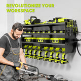 POKIPO Large Power Tool Organizer Wall Mount with Charging Station,4 Layer Heavy Duty Metal Tool Storage Rack Loads 600lbs with 8 Cordless Drill Holder,Battery Utility Rack Loads with 4 Power Strip