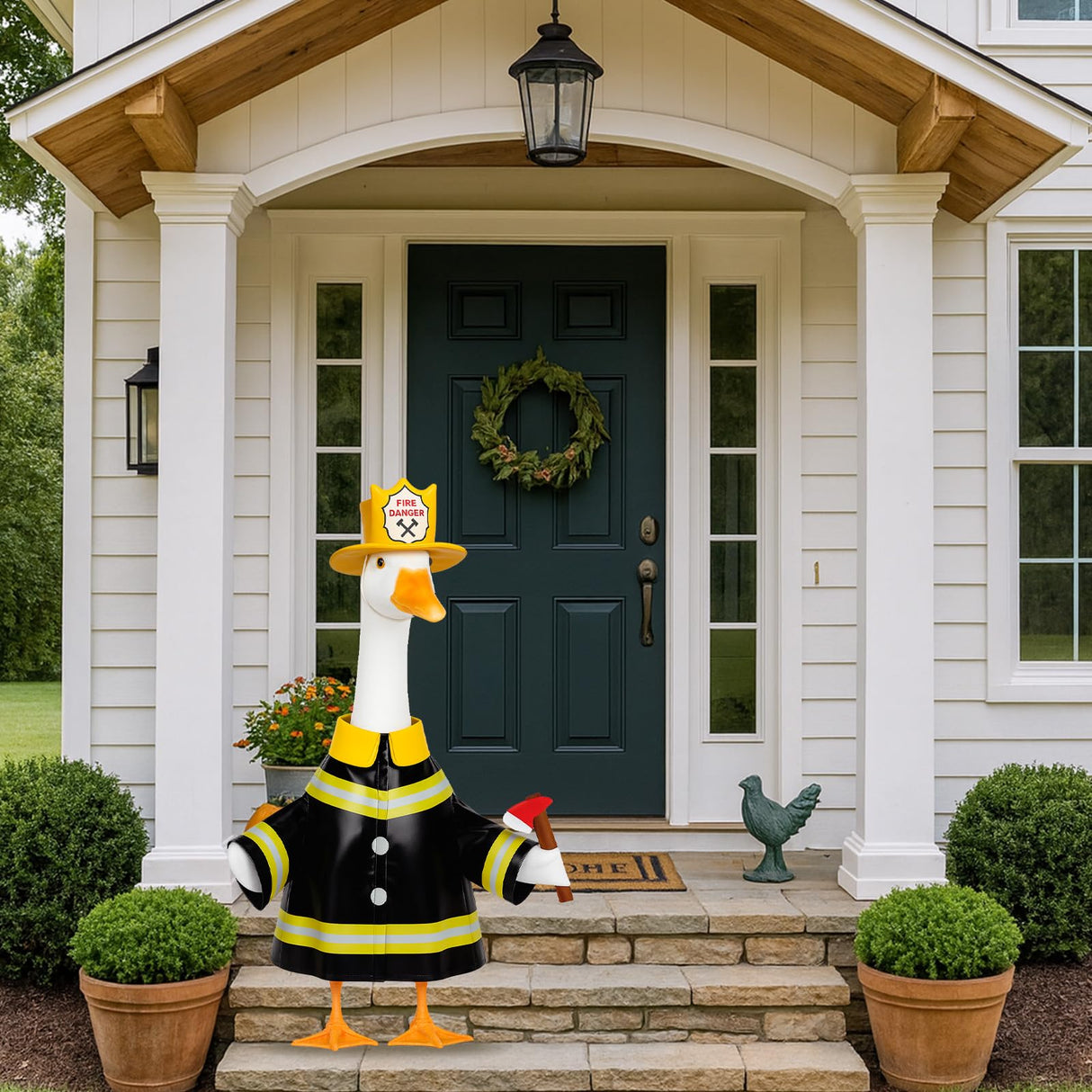 Vzuito Halloween Porch Goose Outfits, Firefighter Goose Costume Yard Geese Statue Clothes for 23" Statue Patio Lawn Garden Decoration