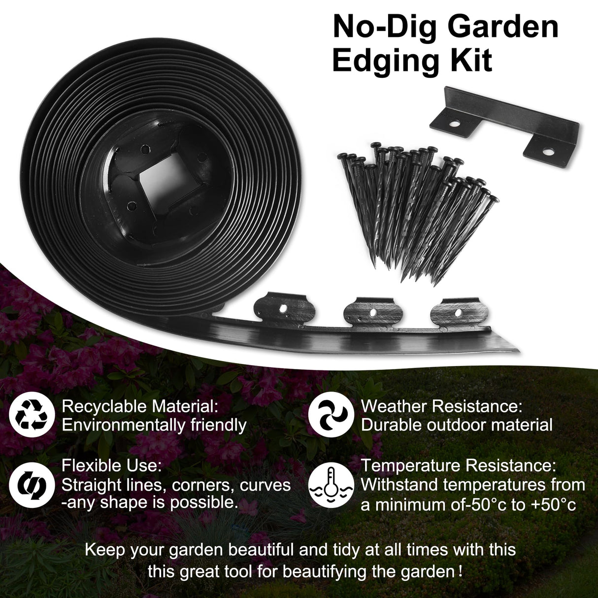 LXS Landscape Edging No Dig [Extra 4 inch Tall] 33FT Garden Edging with 30 Spikes, Landscape Edging Border for Landscaping, Lawn, Flower Beds, Grass, Yard (4inch 33ft)