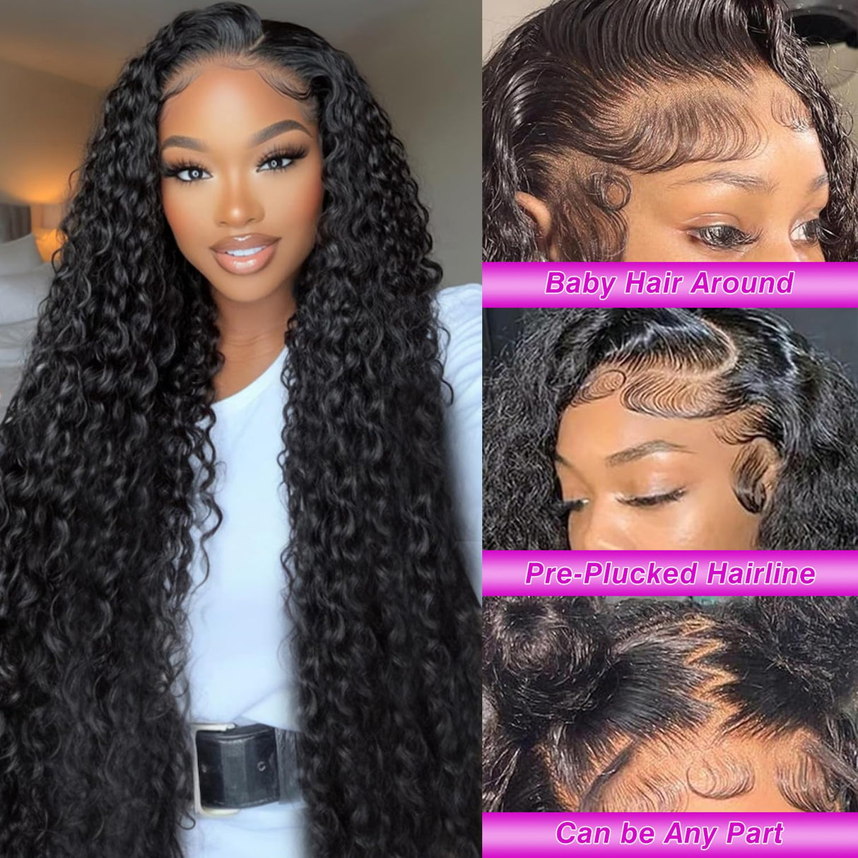 32 Inch Deep Wave Lace Front Wigs Human Hair 13x6 HD Transparent Lace Front Wigs 200% Density Deep Curly Wig Pre Plucked Deep Wave Frontal Wigs Natural Color