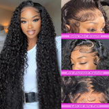 32 Inch Deep Wave Lace Front Wigs Human Hair 13x6 HD Transparent Lace Front Wigs 200% Density Deep Curly Wig Pre Plucked Deep Wave Frontal Wigs Natural Color