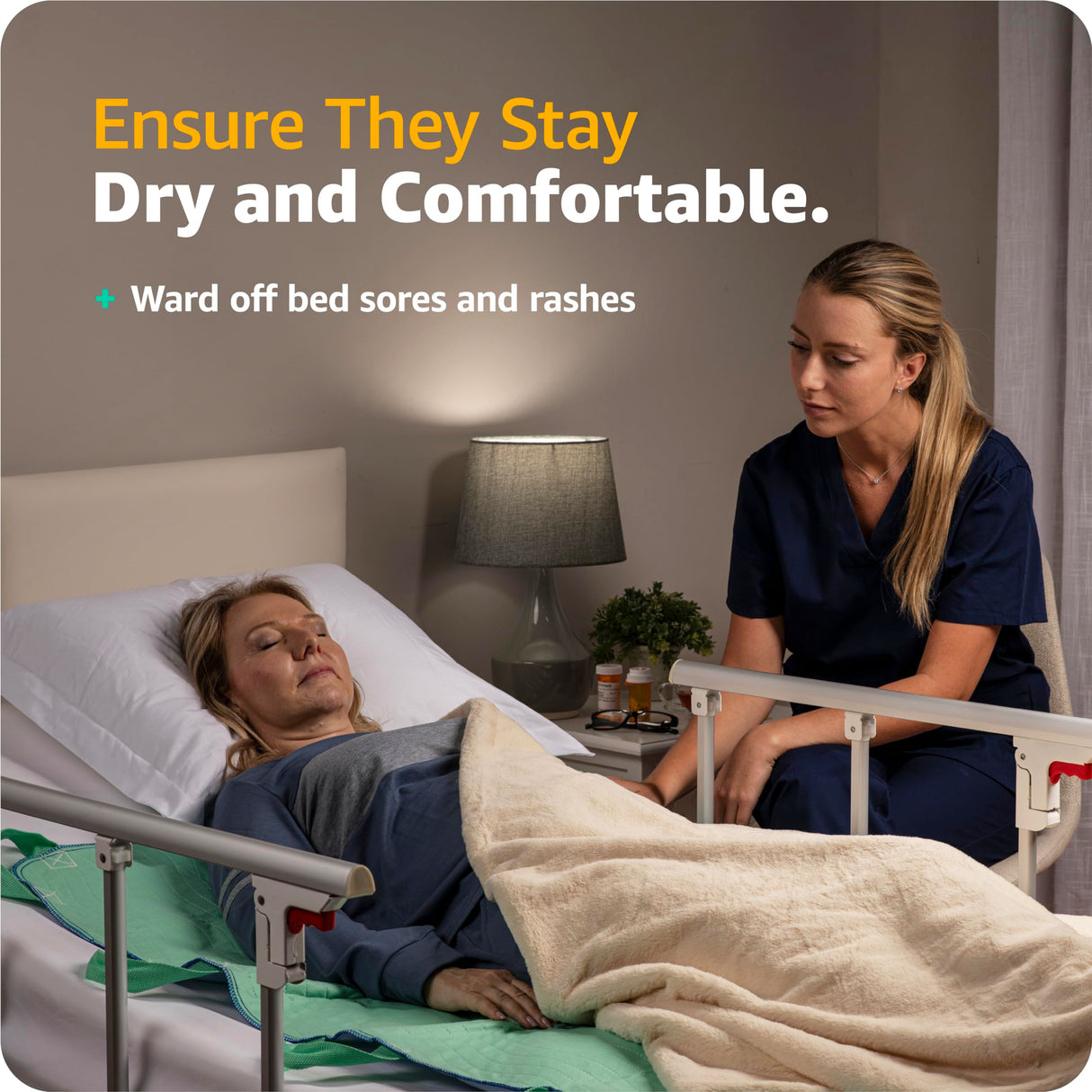 Improvia Positioning Bed Pad 34"x52" with 8 Reinforced Handles, Quick-Drying, Washable, Waterproof, Reusable, Mattress Protection, For Lifting, Turning, Transfering, Elderly and Incontinence patients.