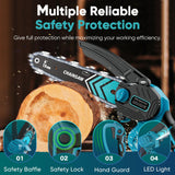 Chainsaw 6-Inch 2 Pack 2000mAh Battery Hand Mini Chain Saw Birthday Christmas Gifts for Men Portable Cordless for Wood Cutting Tree Trimming Projects Gardening Camping (Blue-2 Battery)