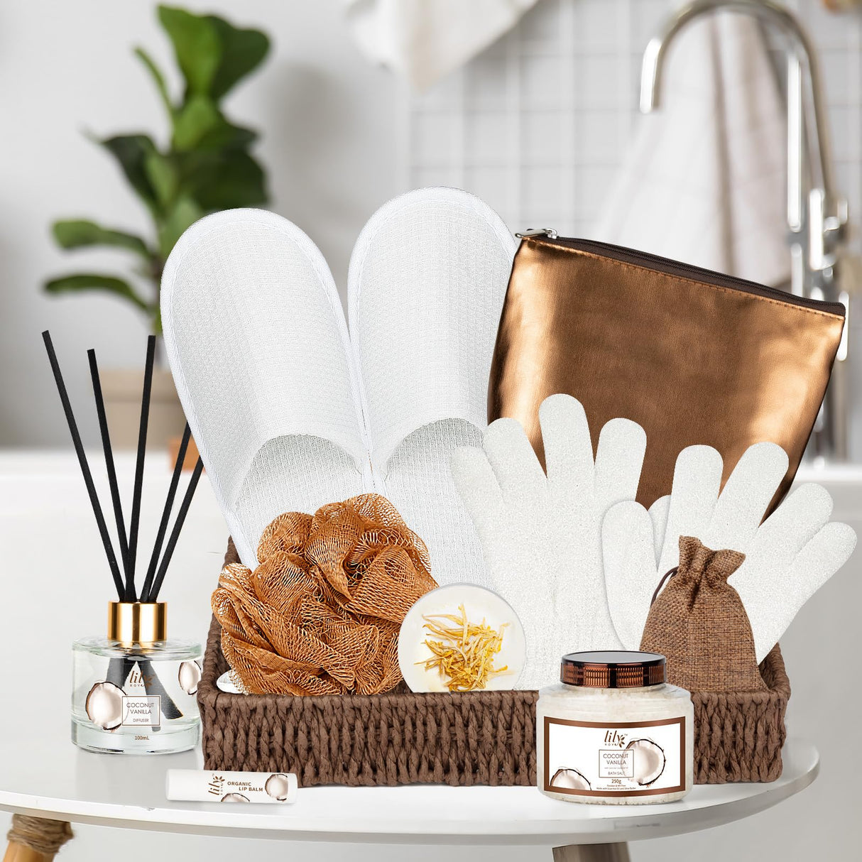 Bath and Body Gift Basket Set for Women - Coconut Vanilla Christmas Gifts for Women, Spa Gift Basket 17-Piece Bath Gift Set Self Care Gifts for Mothers Day, Fathers Day, Birthday Gifts for Her & Him