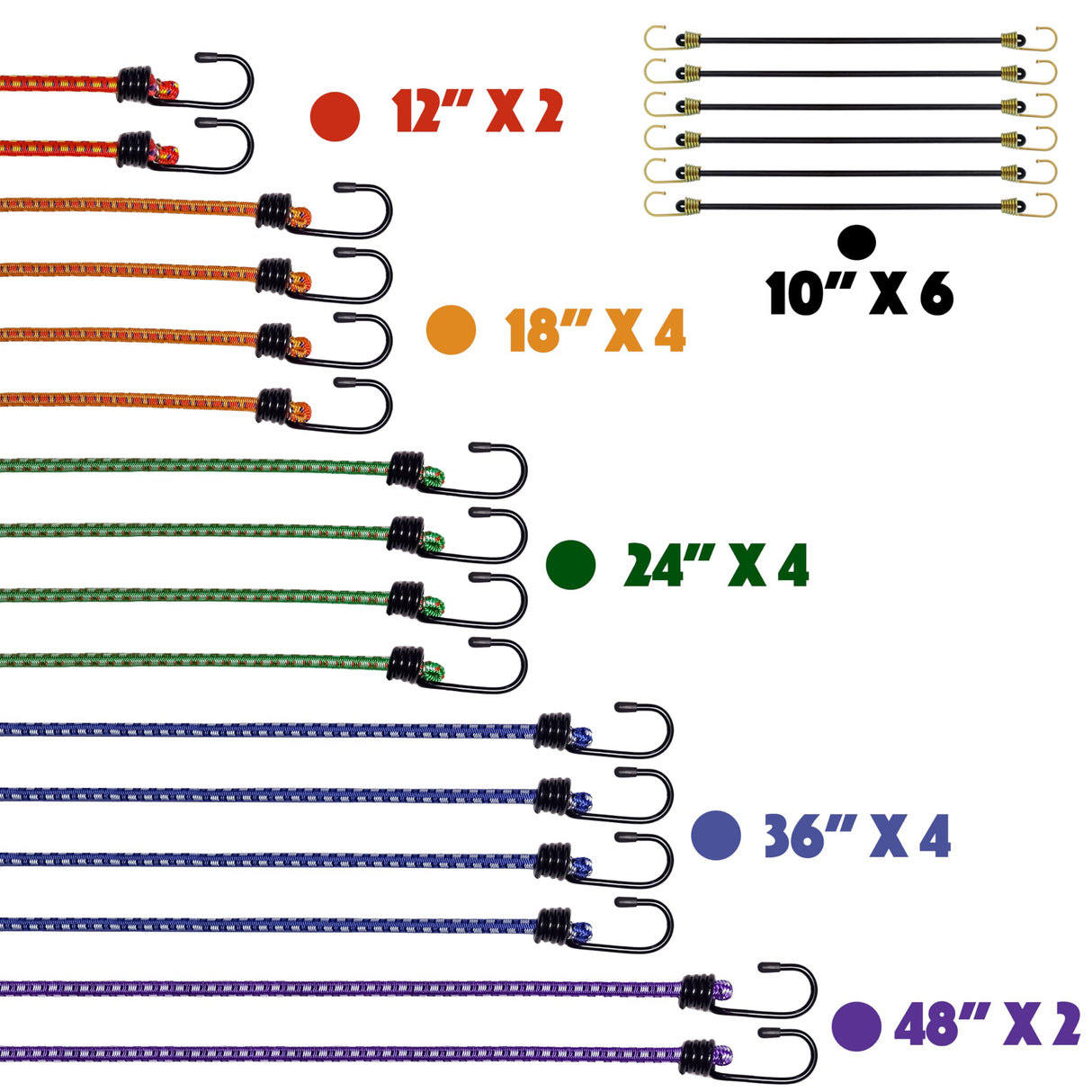 YELIER Bungee Cords with Hooks, Heavy Duty Assorted Set, 22PCS – 12", 18", 24", 36",48", Small Bungee Cords, Tent, Truck, Outdoor (22, 10" 12" 18" 24" 36" 48")