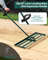 JivaJot Lawn Leveling Rake, 30 x 10, Yard Leveling Rake for Soil